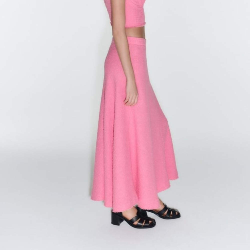 Zara | Textured Tweed-Like Pink Midi Skirt | Size L | Blogger Favorite - Picture 5 of 14